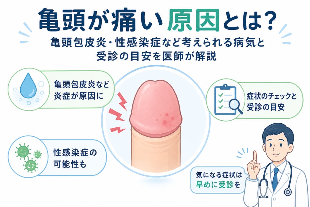 亀頭が痛い原因と考えられる病気・受診の目安を医師が解説するイメージ
