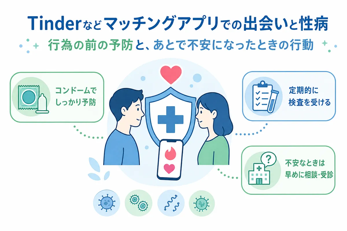Tinderなどマッチングアプリでの出会いと性病|行為の前の予防と、あとで不安になったときの行動